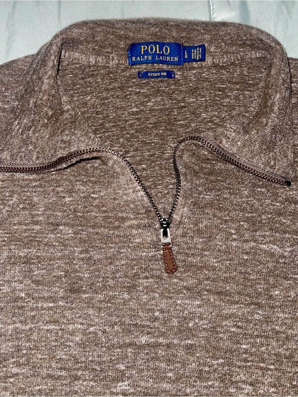 Polo by Ralph Lauren Brown Quarter-Zip Polo Shirt size Large estate rib